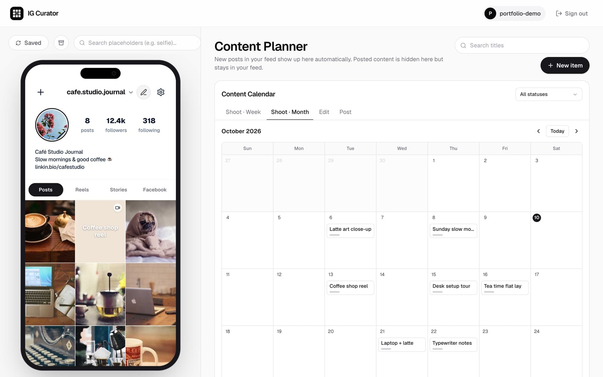 IG Curator on desktop