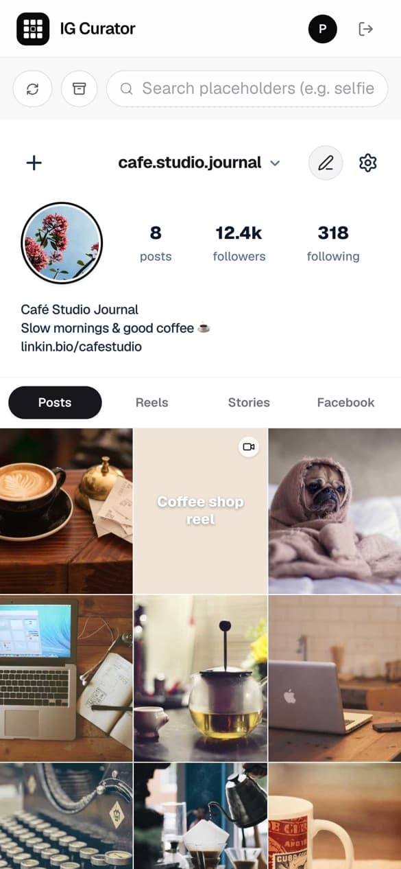 IG Curator on mobile